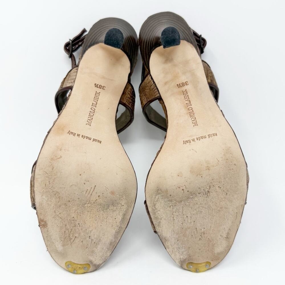 Manolo Blahnik Python Leather Charm Slingback Sandals Heels Womens Size EU 38.5 - Picture 8 of 9